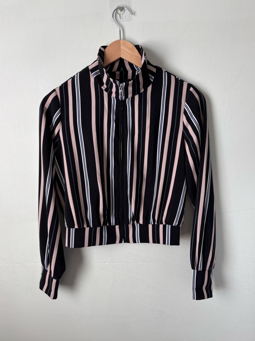 Dynamite Lightweight Bomber Jacket | Black & Pink Stripe | Size XS | EUC